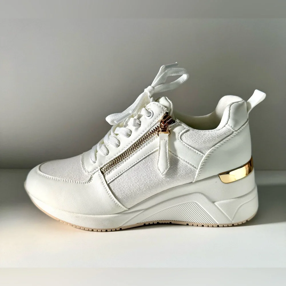 Anjoufemme Women's High Heel Wedge Sneakers White/Off White Sz 9.5 New with Tags - Picture 4 of 8